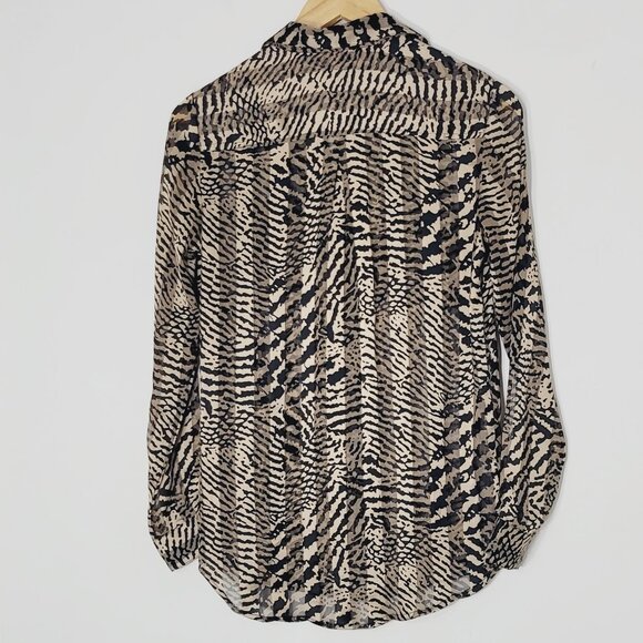Tango Mango Women's Black & Tan Leopard Print Collared Button Down Shirt Size XS - Picture 3 of 11
